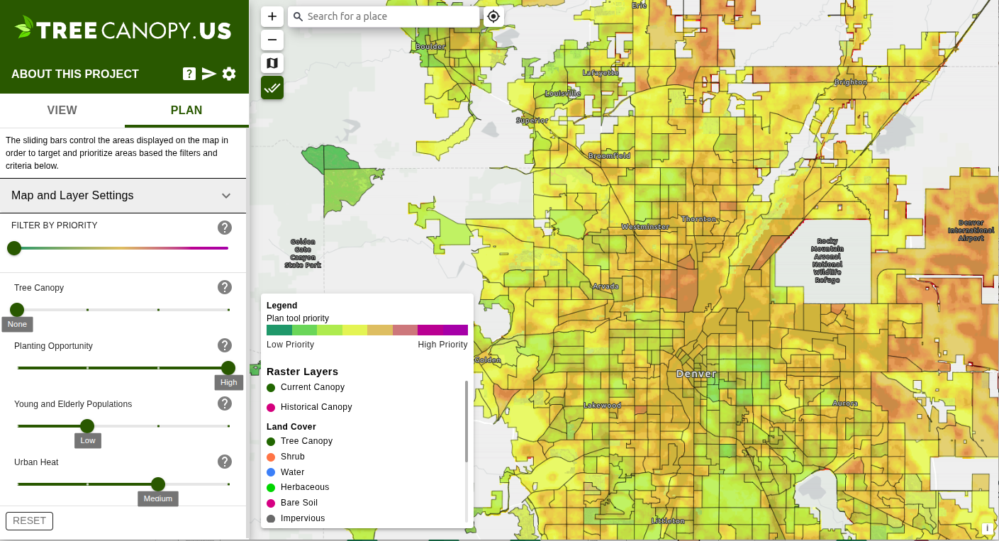Tree canopy data visualization screenshot